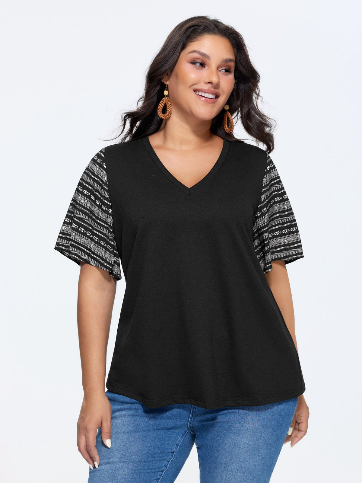Colorful Boho Sleeve V-Neck Blouse