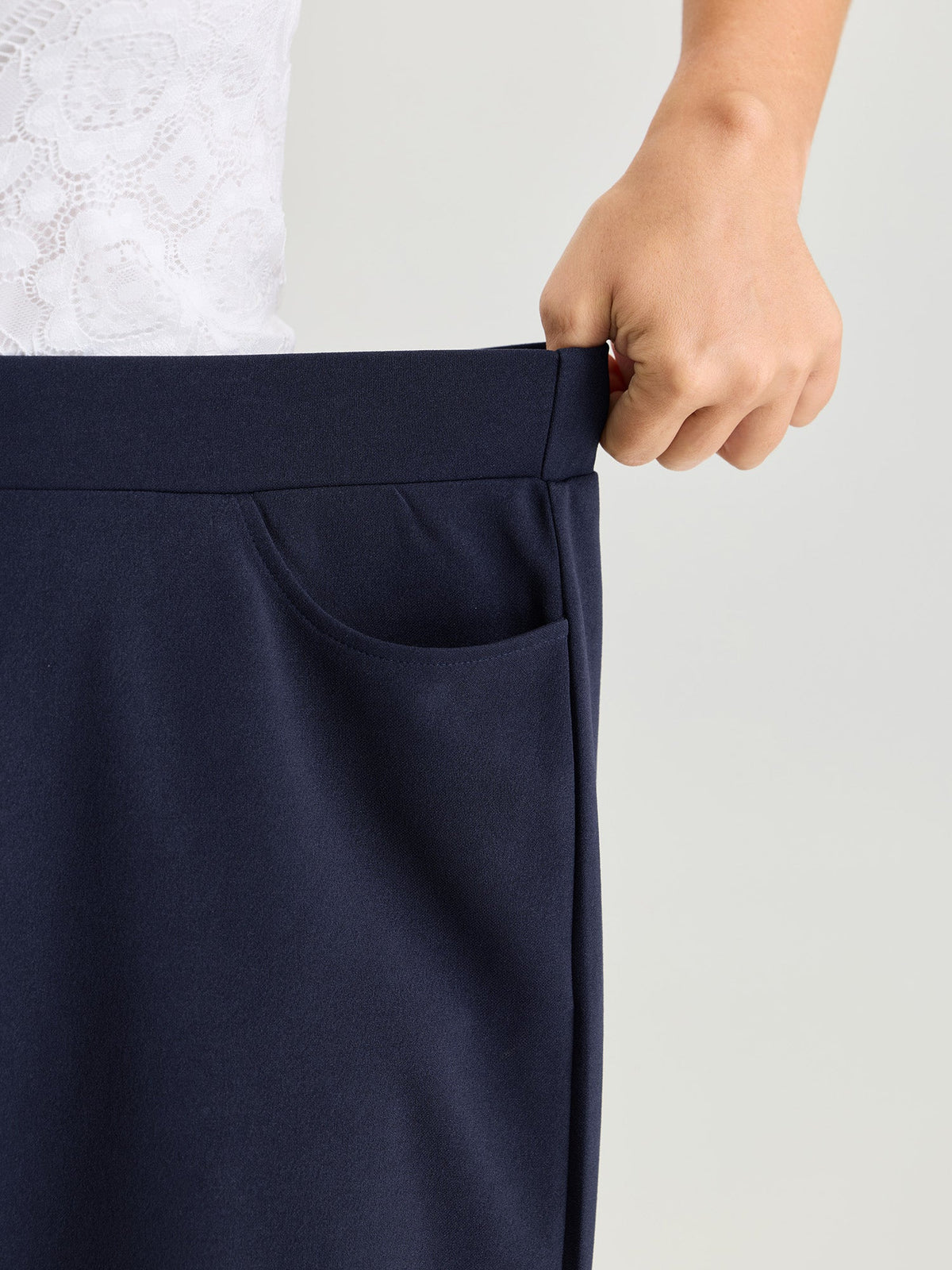 Cut-Out Embroidered Hem Plain Pants