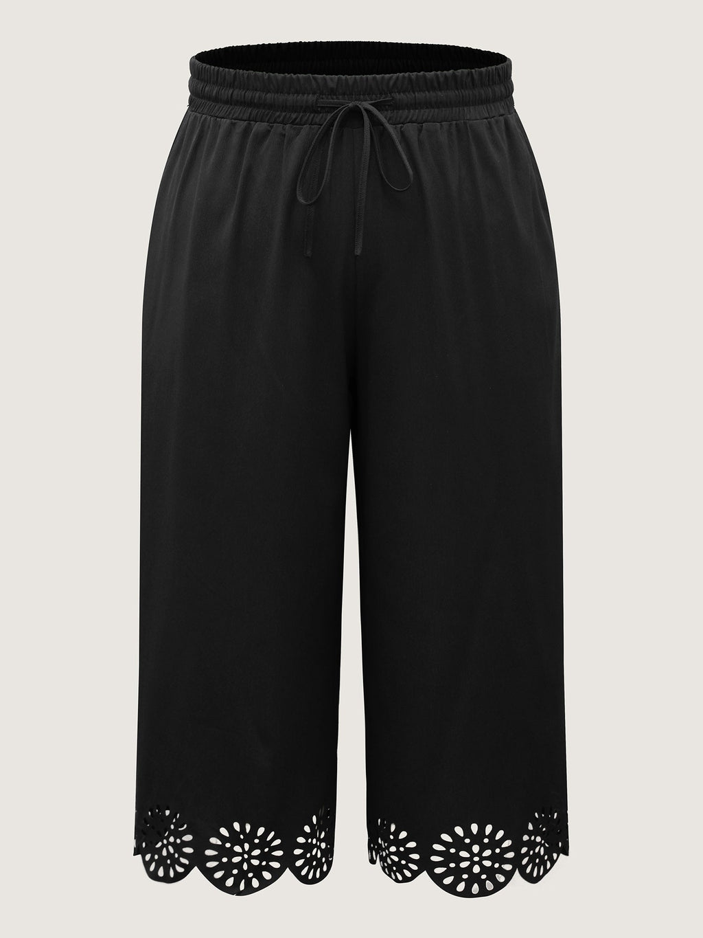 Scalloped Hem Wide-Leg Capri Pants