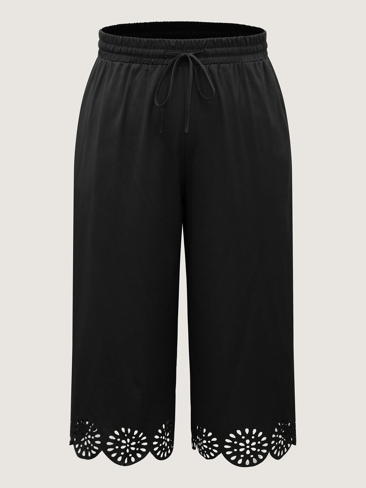 Scalloped Hem Wide-Leg Capri Pants