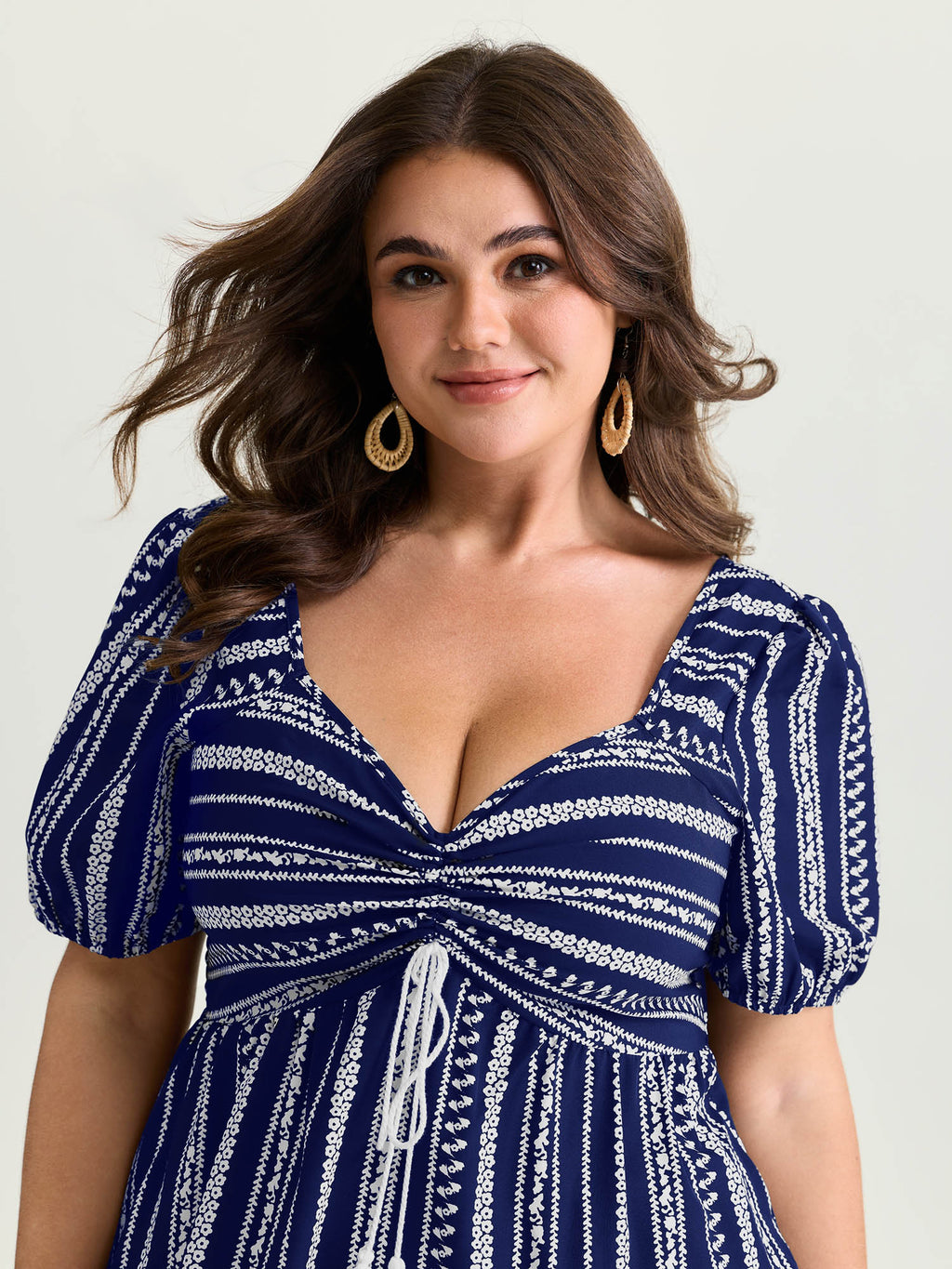 Monochrome Floral Stripe Babydoll Blouse