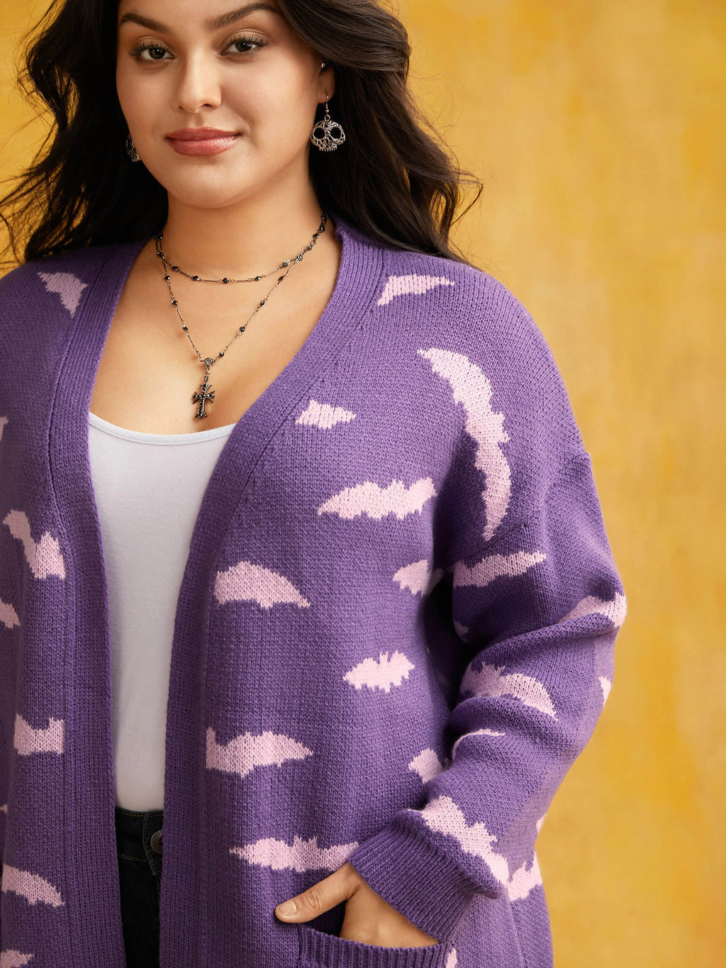 Haunted Bats Printed Jacquard Cardigan - For Halloween
