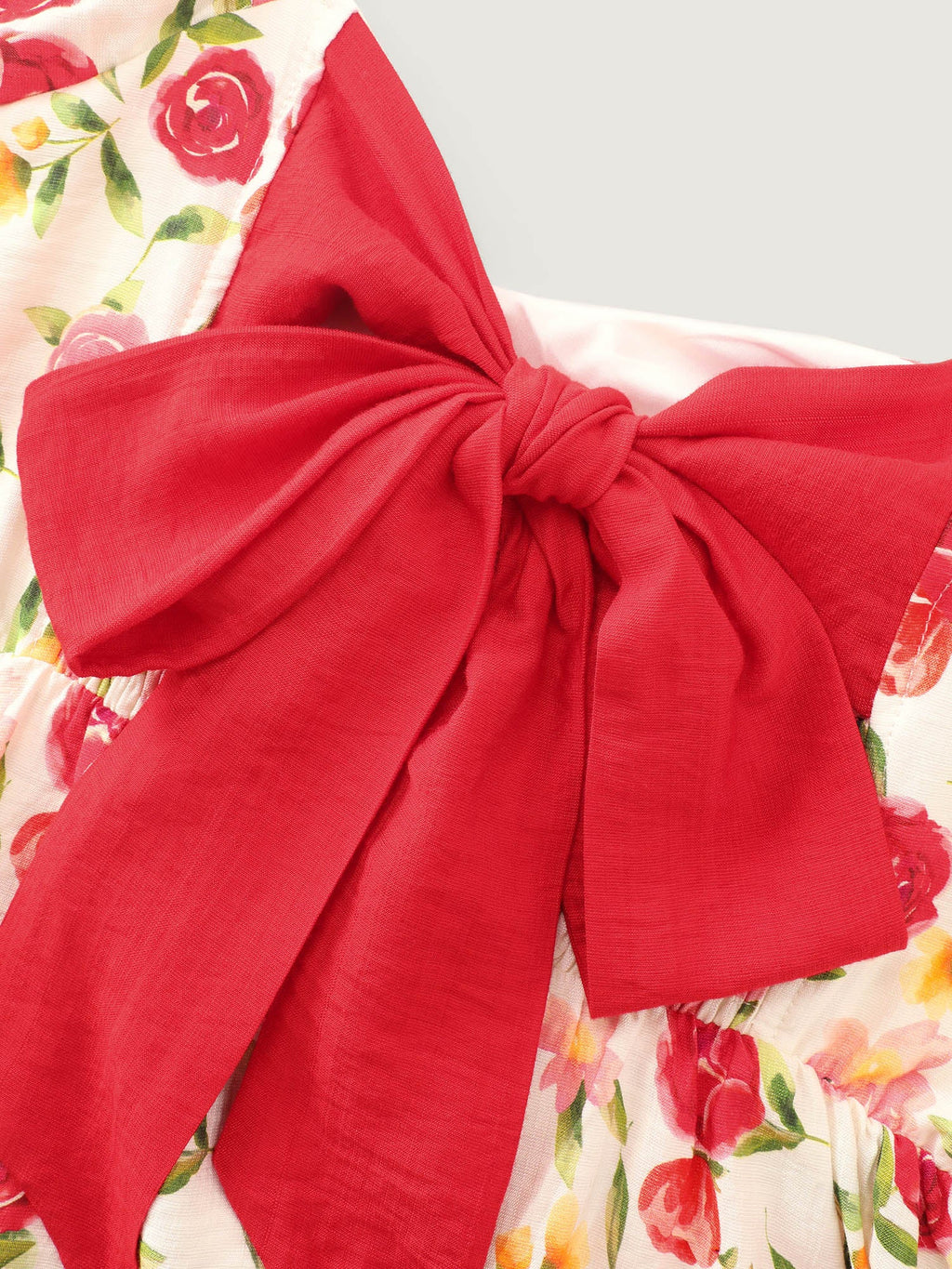 Rose Print Bubble Sleeve Babydoll Blouse