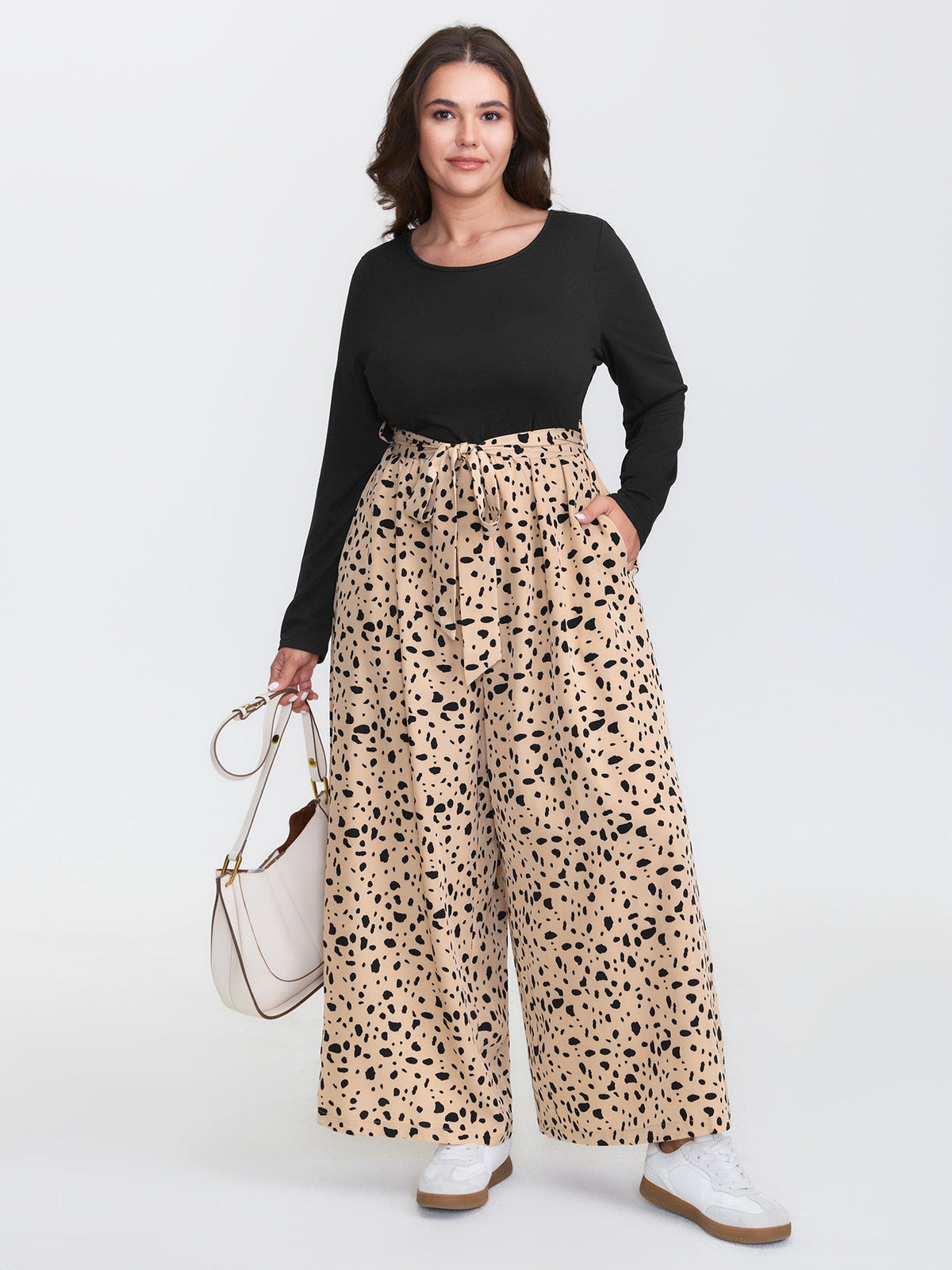 Colorblock Leopard Print Belted Jumpsuit