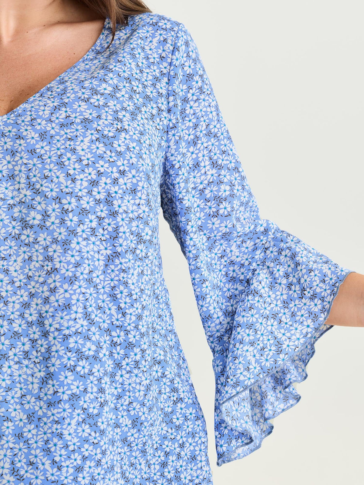 Floral Print Flared Ruffled Sleeve Blouse