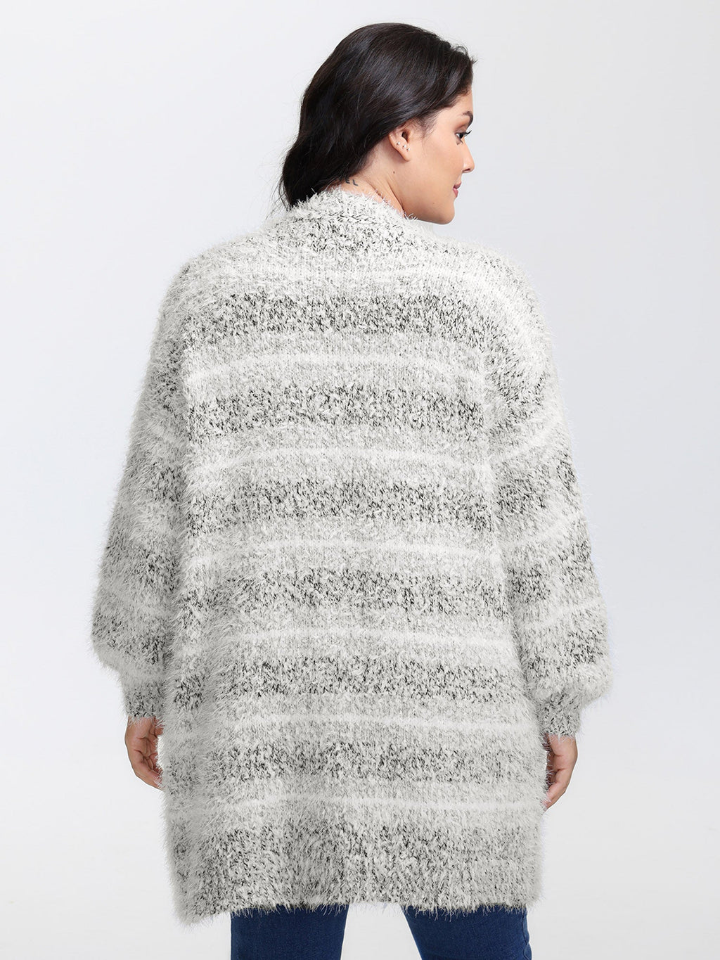 Plush Textured Striped Knit Cardigan