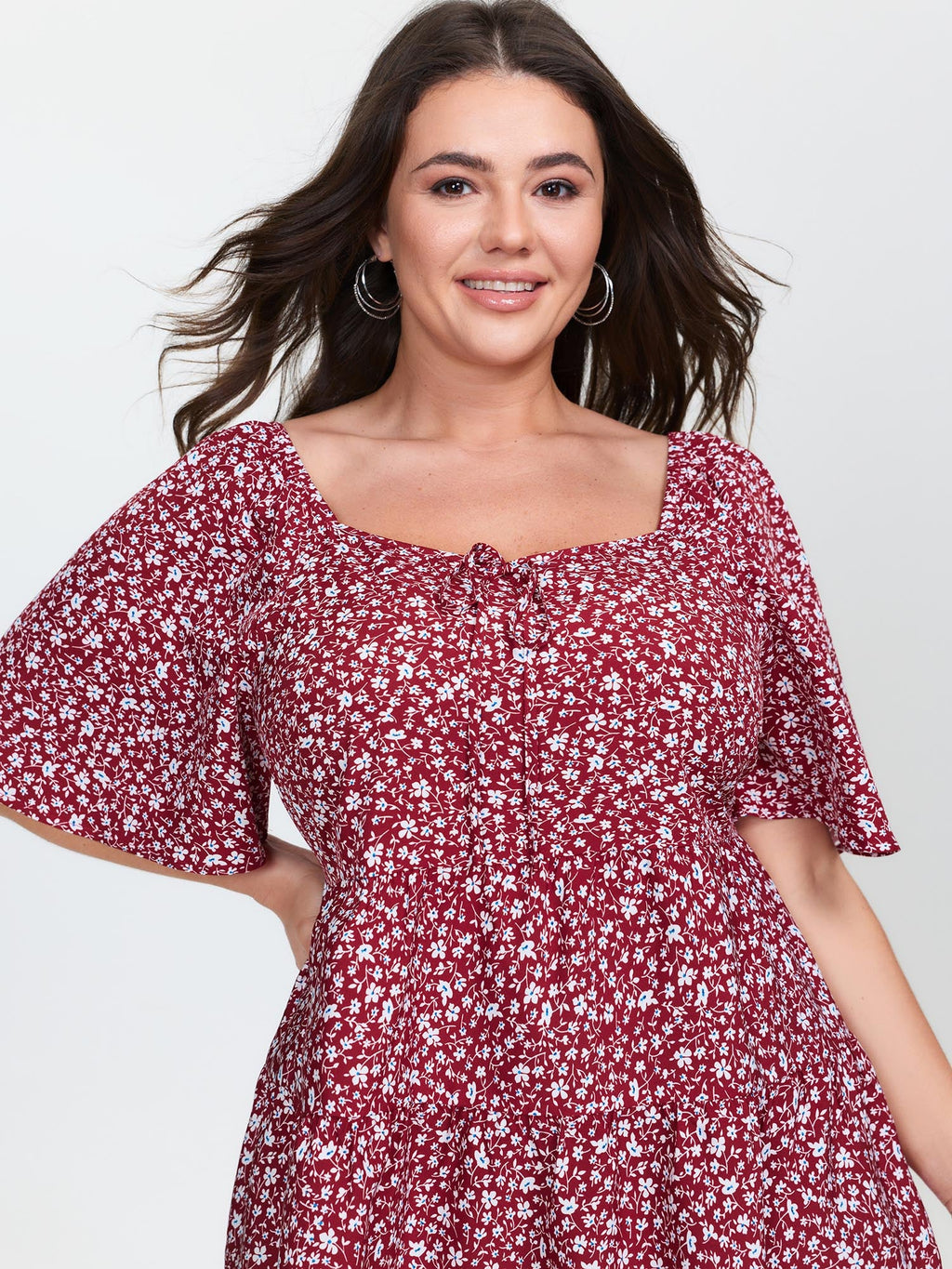 Micro Floral Print Sweetheart Neck Blouse