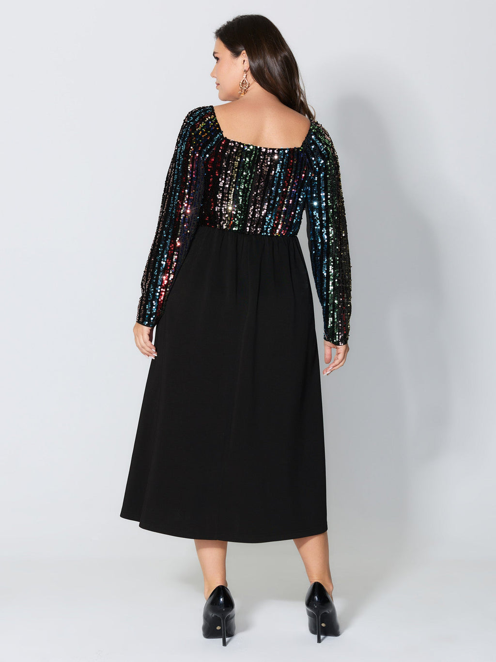 Sparkly Colorful Sequins Contrast Midi Dress