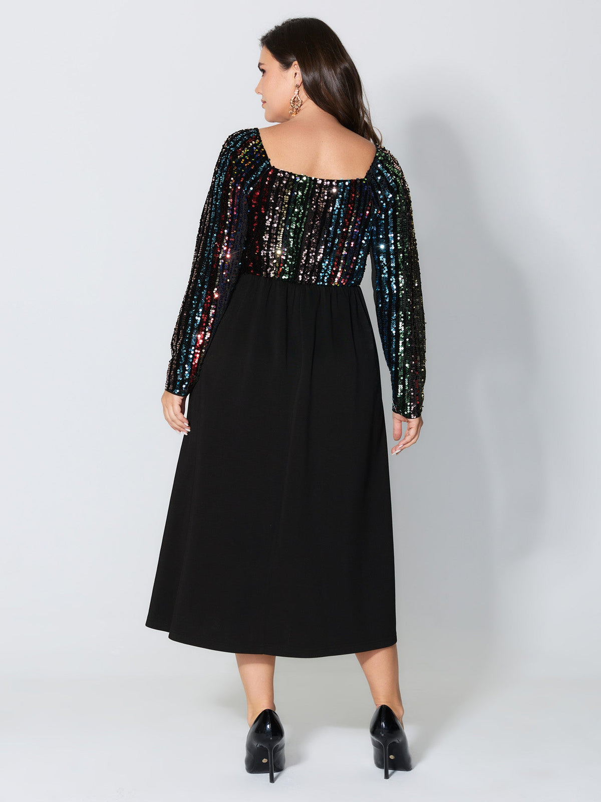 Sparkly Colorful Sequins Contrast Midi Dress