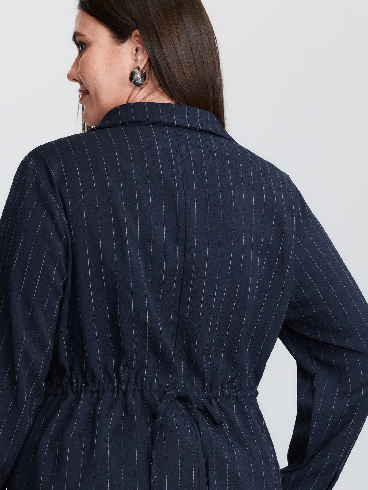 Striped Waist-Tie Button-Down Blouse
