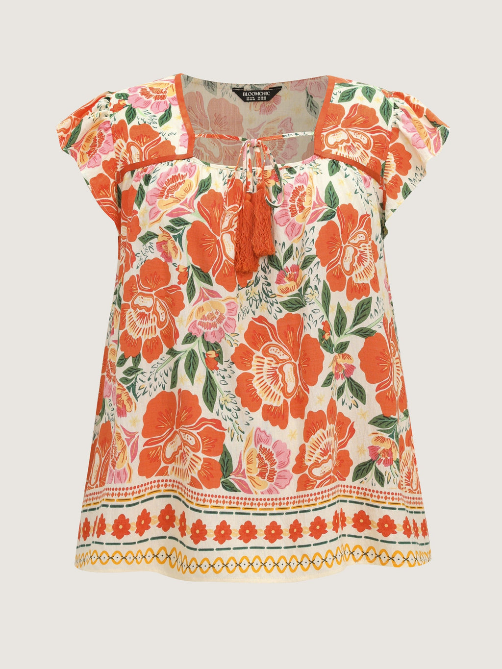 Vibrant Floral Print Flutter Sleeve Blouse
