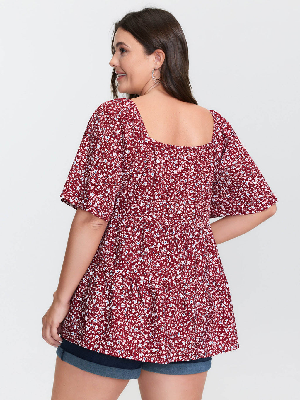Micro Floral Print Sweetheart Neck Blouse
