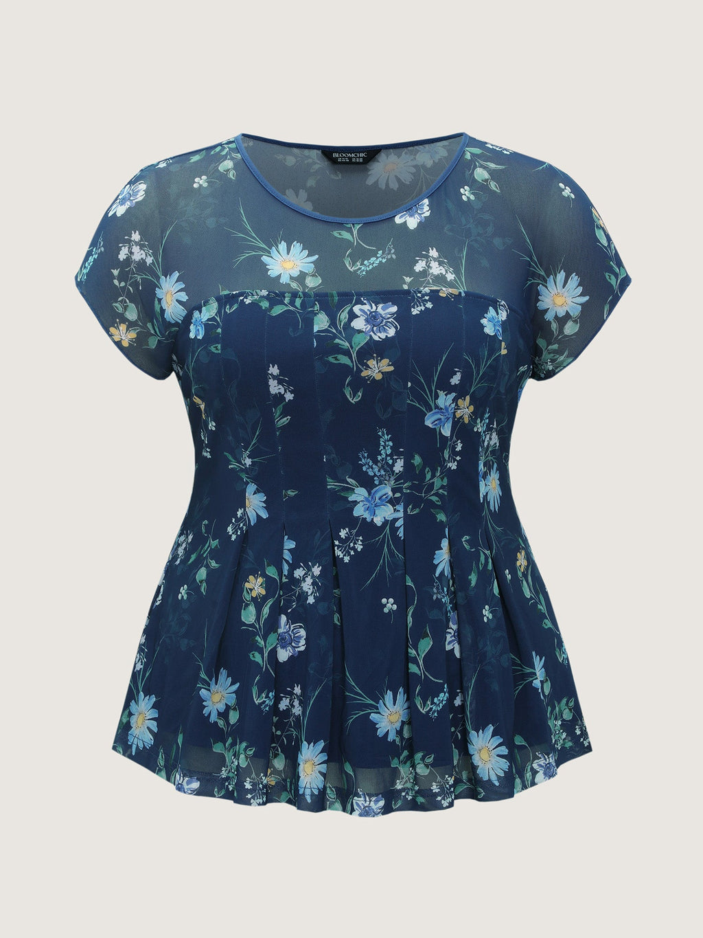 Stretchy Sheer Floral Mesh Pleated Top