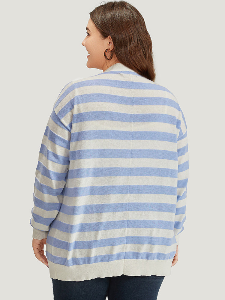 Striped Button Down Patched Pocket Cardigan