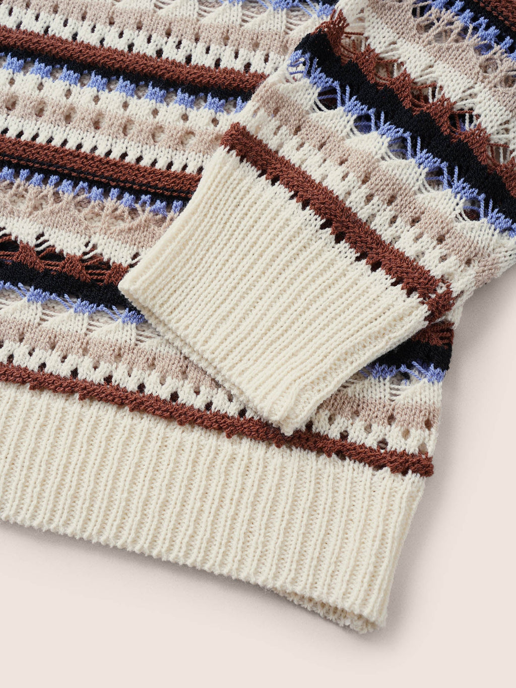 Striped Contrast Drop Shoulder Hollow Out Pullover