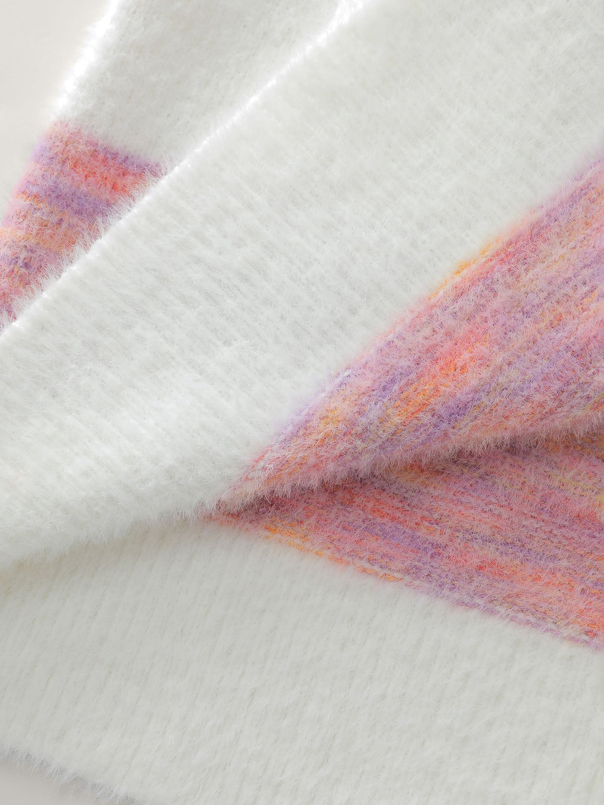 Color Stripes Furry Textured Knit Cardigan