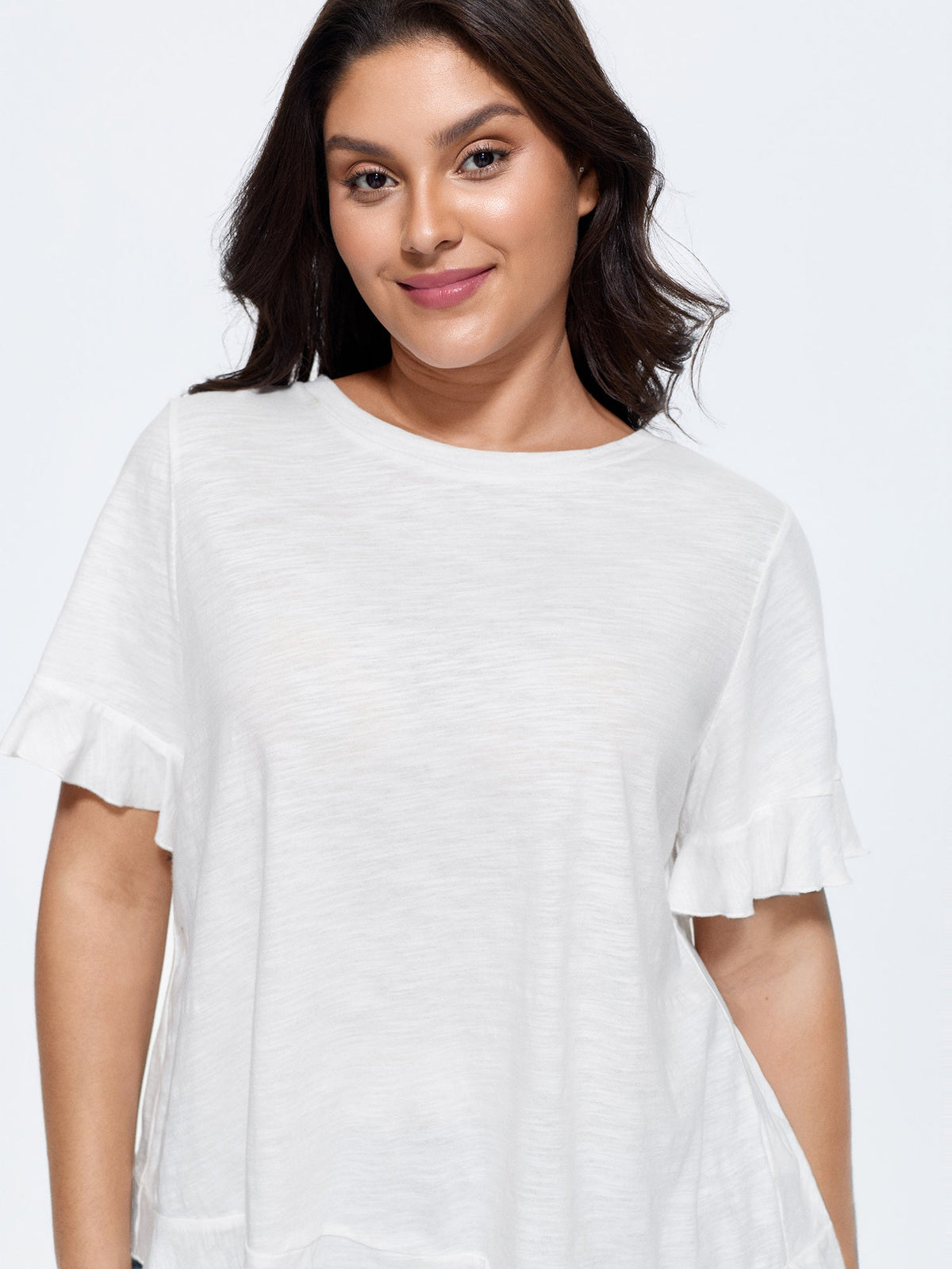 Cotton Overlap Back Sheer Ruffled T-Shirt