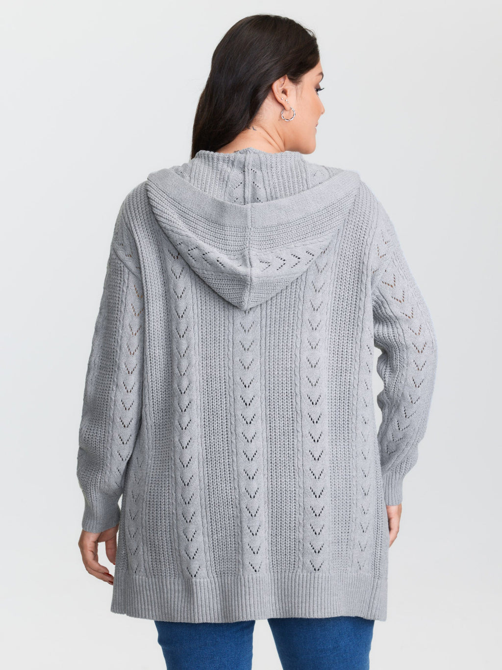 Textured Hooded Pockets Knit Cardigan