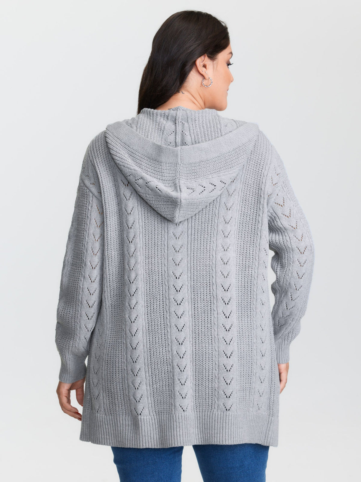 Textured Hooded Pockets Knit Cardigan