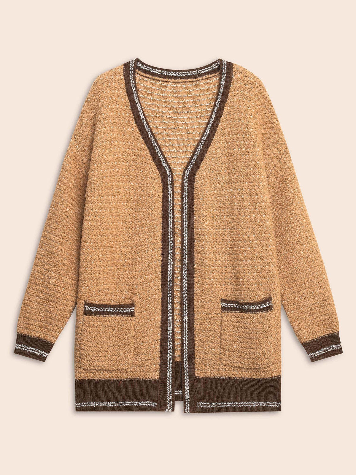 Texture Contrast Drop Shoulder Sleeve Cardigan
