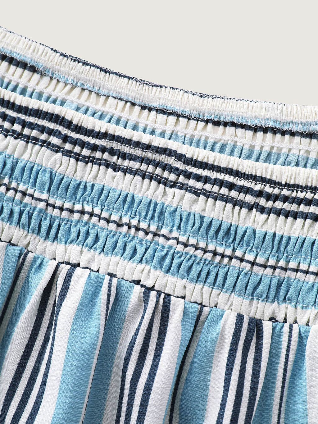 Striped Print Shirred Neckline Blouse