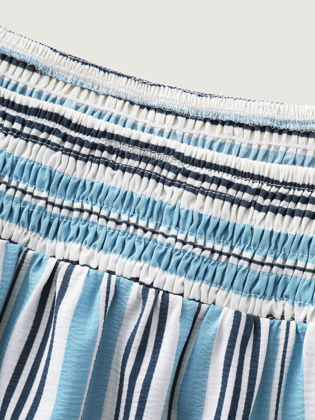 Striped Print Shirred Neckline Blouse