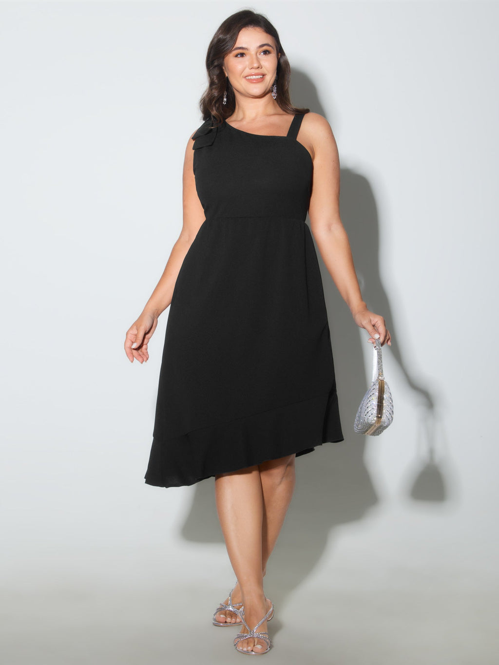 One-Shoulder Asymmetrical Hem Midi Dress