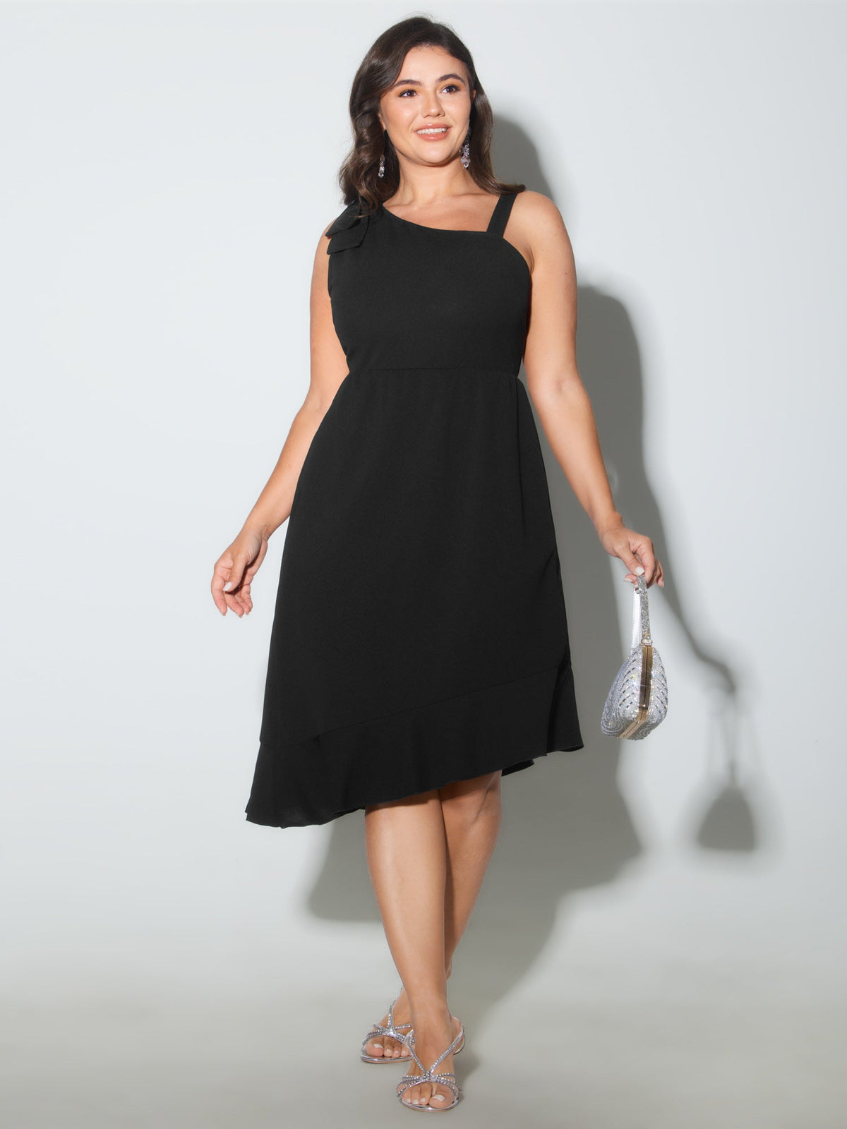 One-Shoulder Asymmetrical Hem Midi Dress