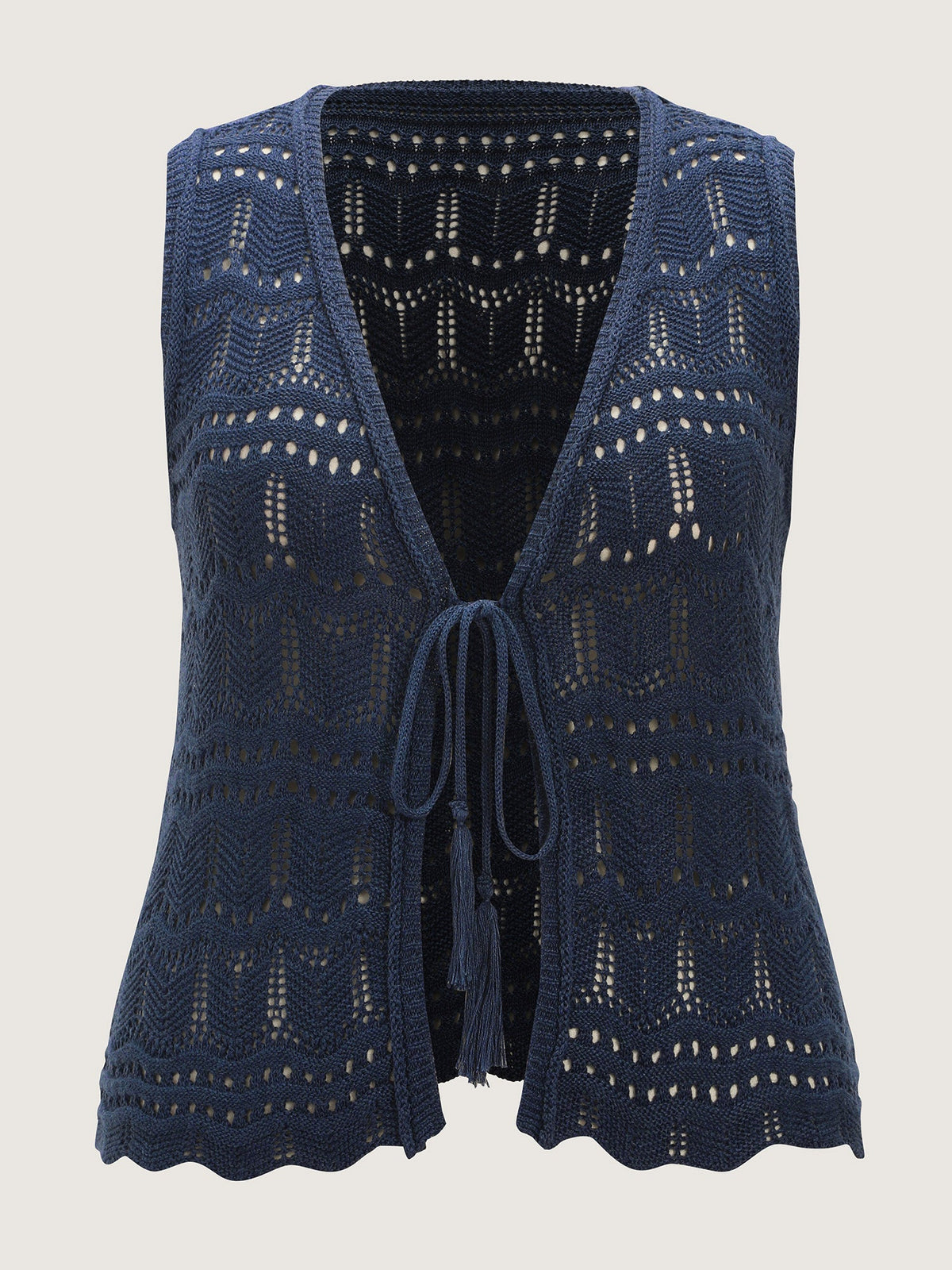 Hollow Out Scalloped Hem Front Tie Sweater Vest