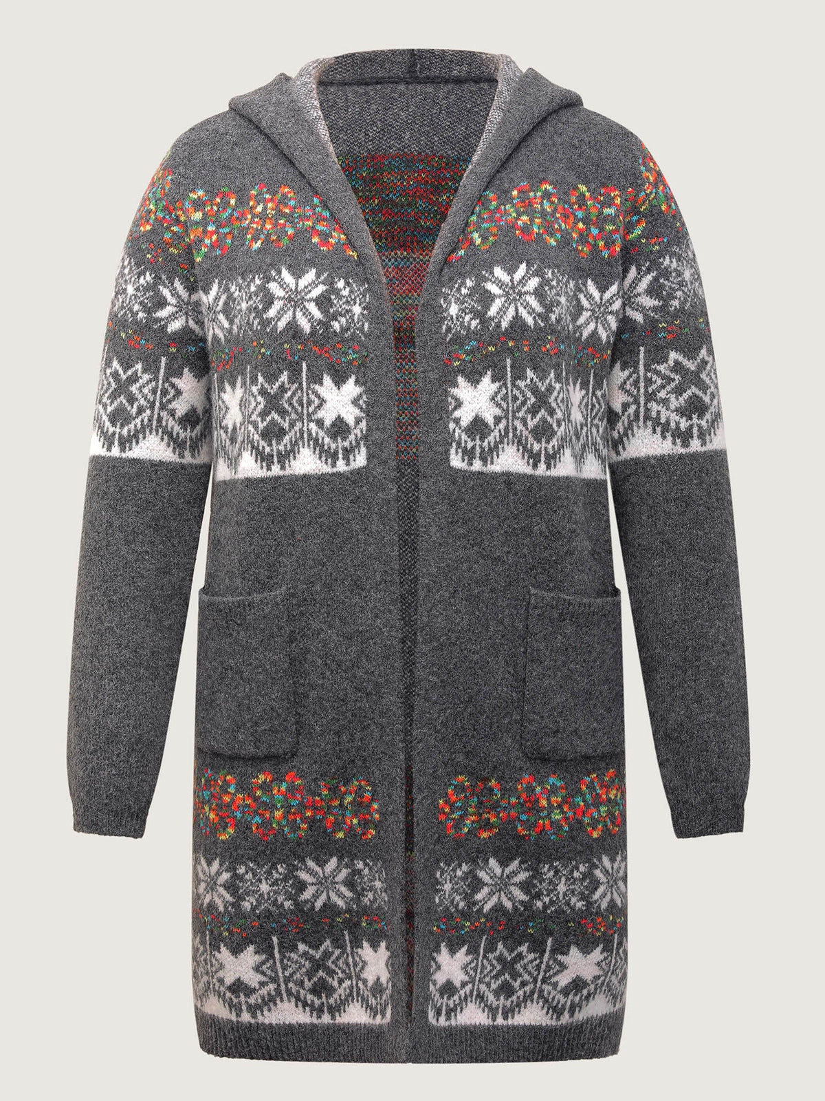 Boho Print Jacquard Hooded Knit Cardigan