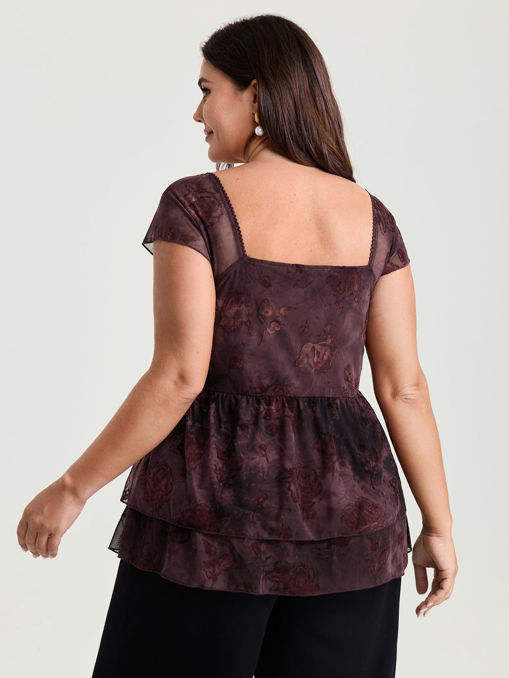 Floral Mesh Layered Fit And Flare Knit Top