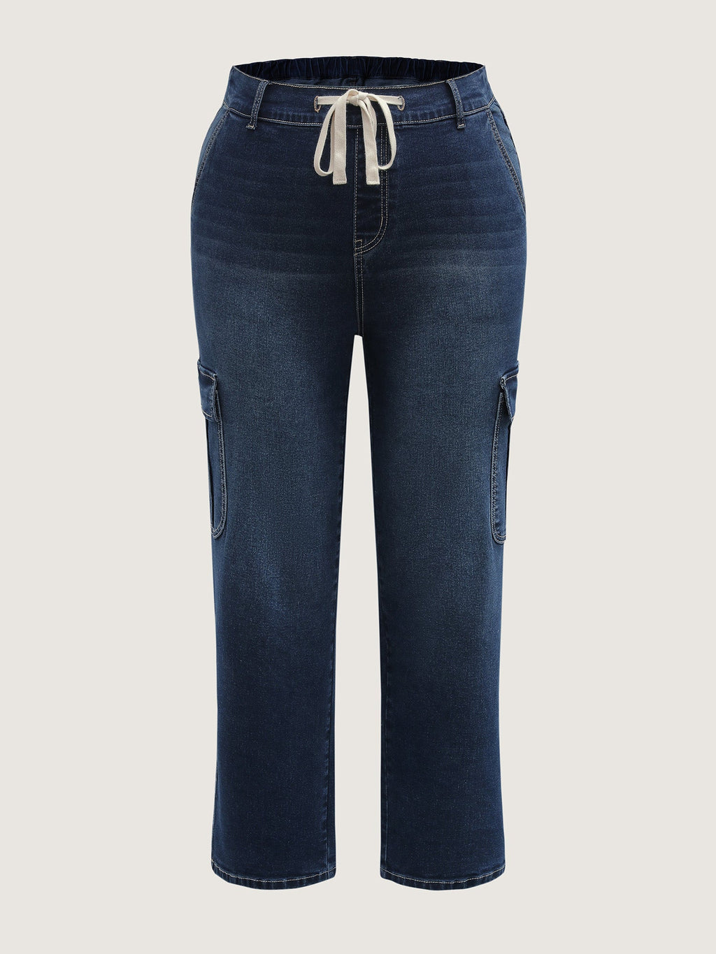 Drawstring Straight-Leg Cargo Jeans
