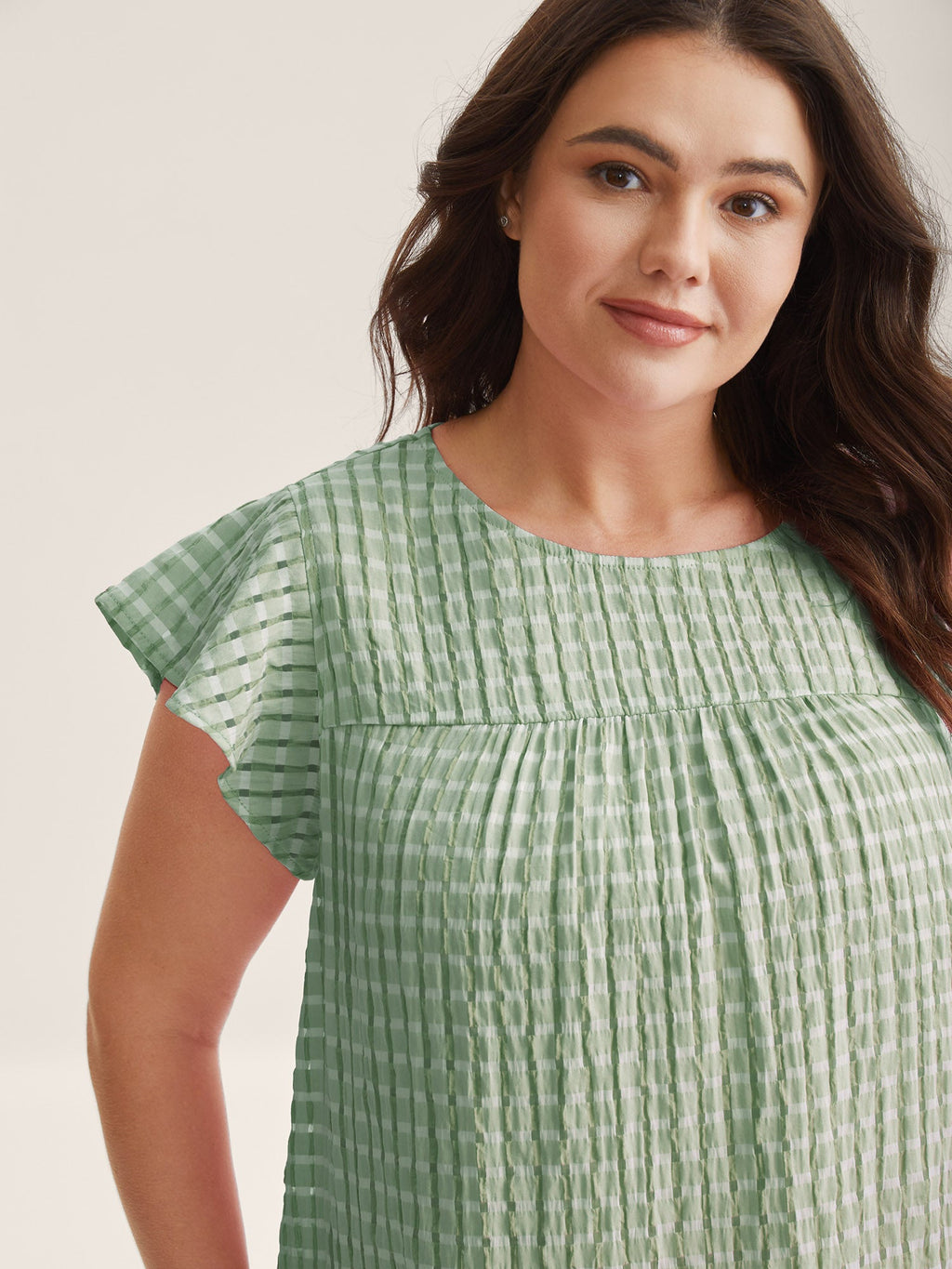 Textured Sheer Lined Flutter Sleeve Blouse