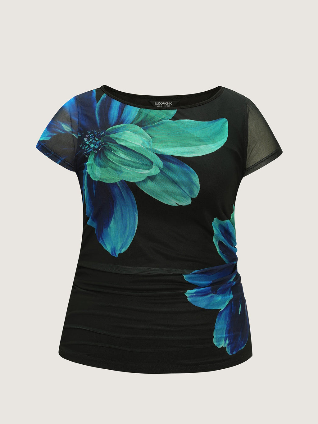 Floral Print Boat Neckline Fitted T-Shirt