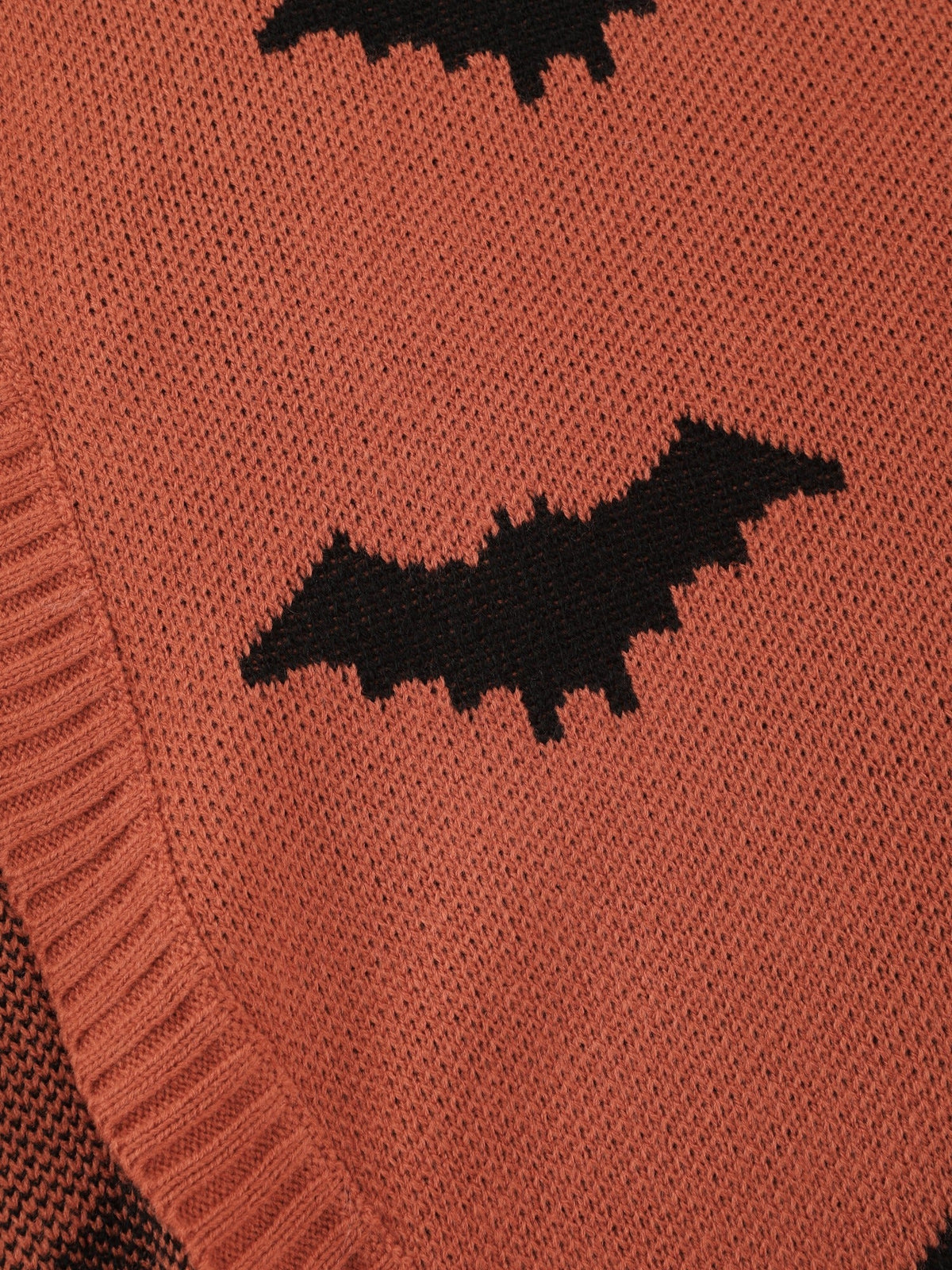 Bat Jacquard Arc Hem Open Front Cardigan