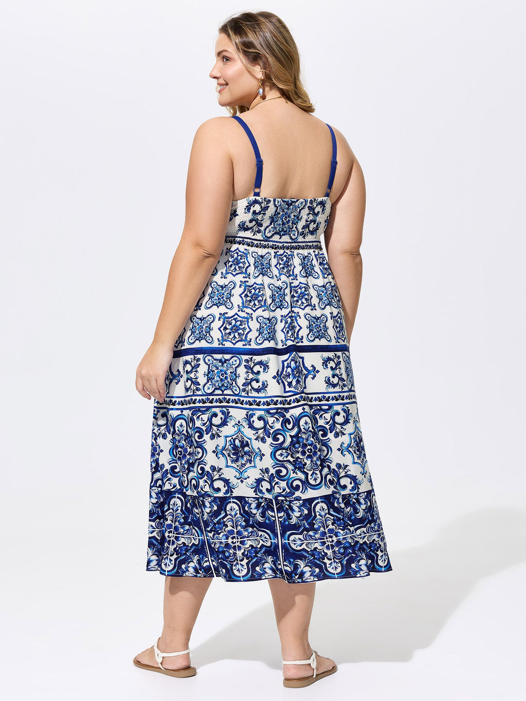 Majolica Print Cami Flowy Midi Dress