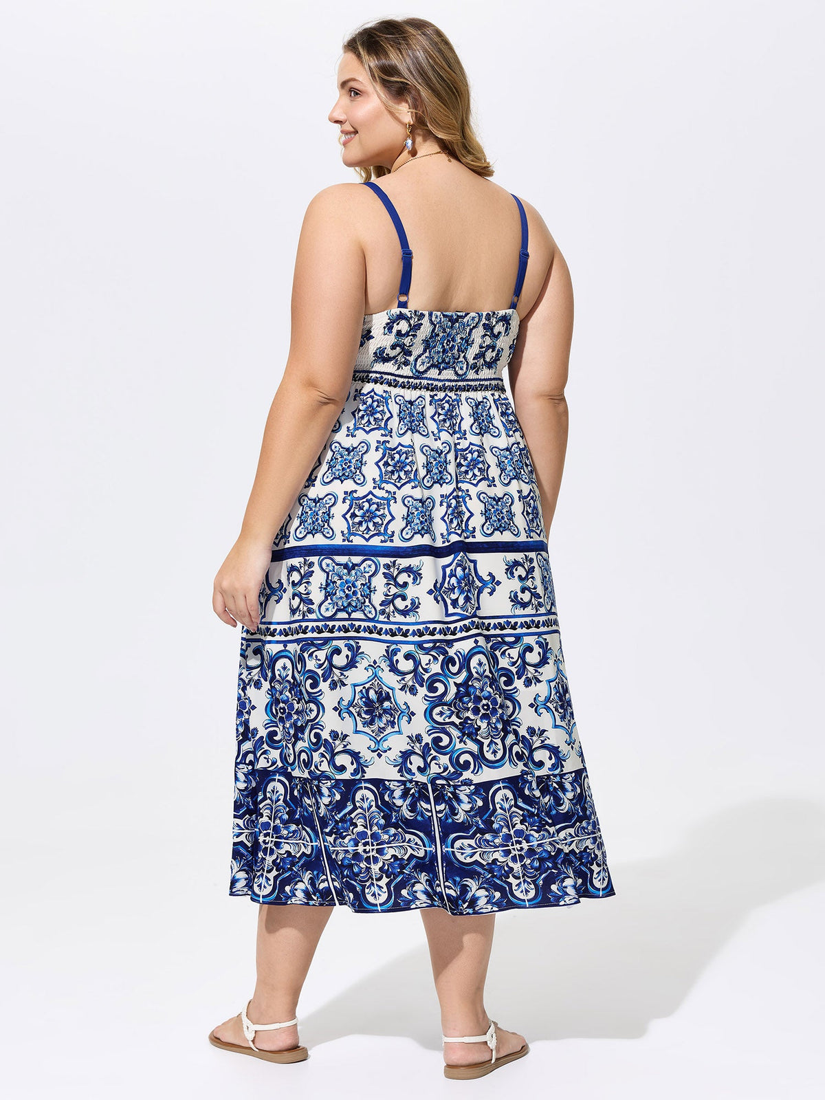 Majolica Print Cami Flowy Midi Dress