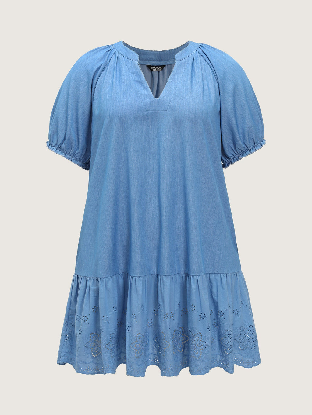 Ruffled Hem Notched Collar Faux Denim Mini Dress