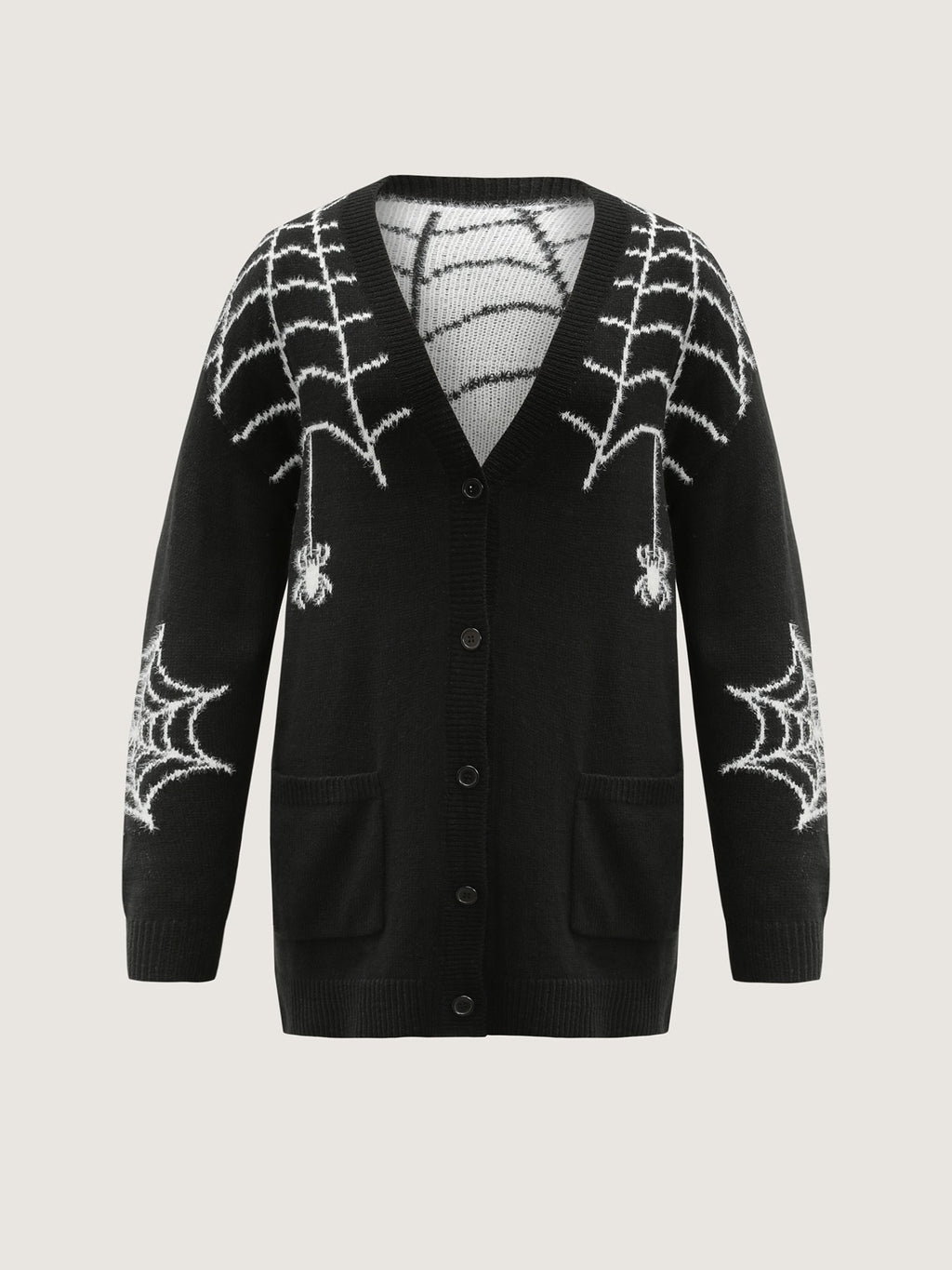 Spiderweb Jacquard Pockets Button Knit Cardigan