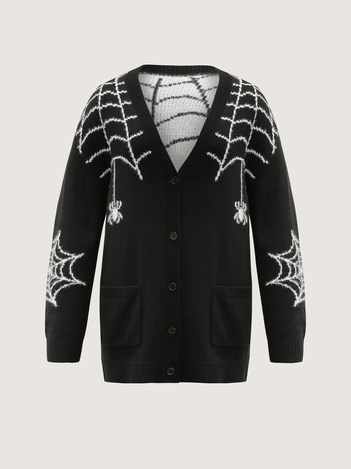Spiderweb Jacquard Pockets Button Knit Cardigan