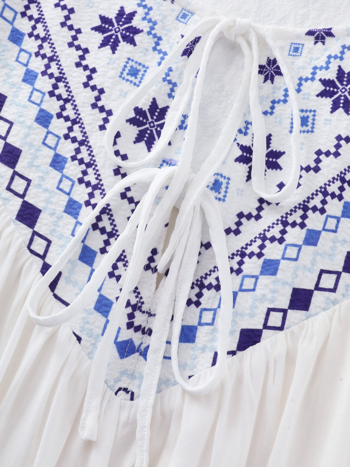Boho Print Neck-Tie Puff Sleeve Blouse