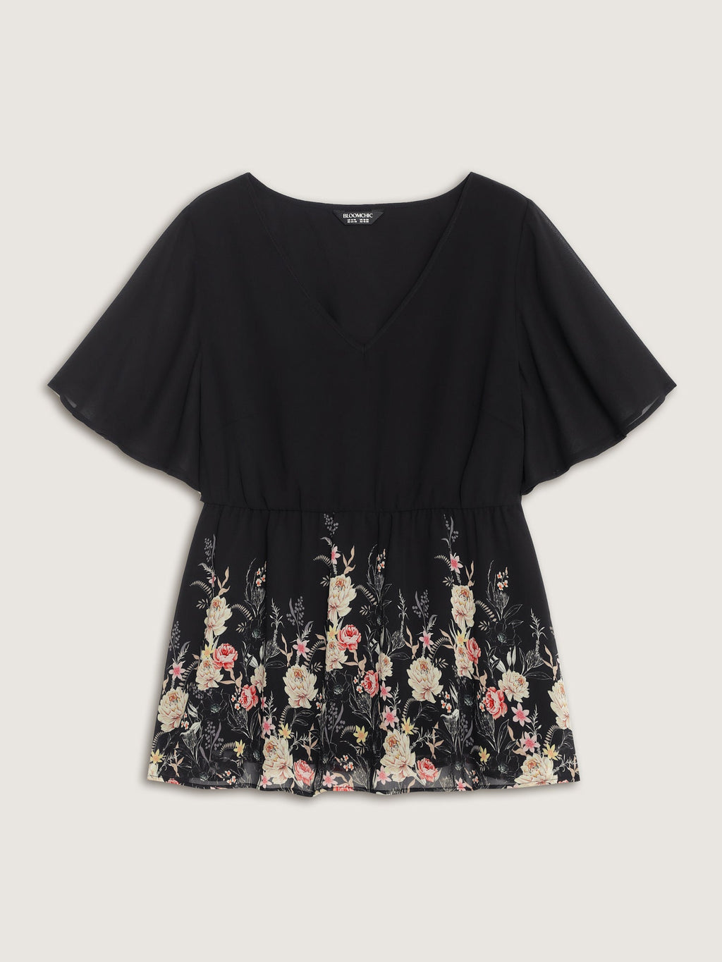 Floral Mesh V-Neck Fit And Flare Top