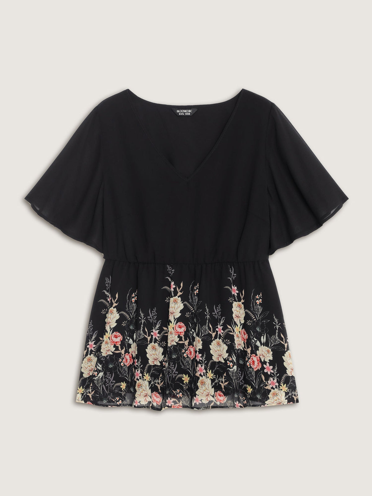 Floral Mesh V-Neck Fit And Flare Top