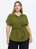 Tie-Front Waist Button-Down Blouse
