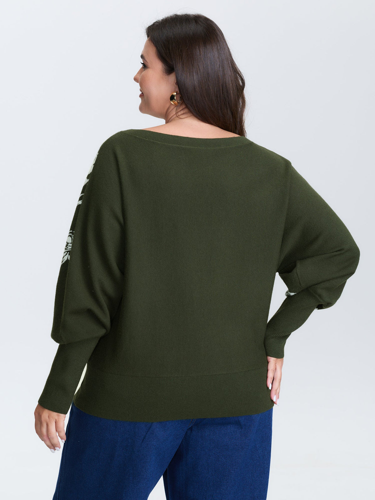 Floral Pattern Jacquard Dolman Sleeve Pullover
