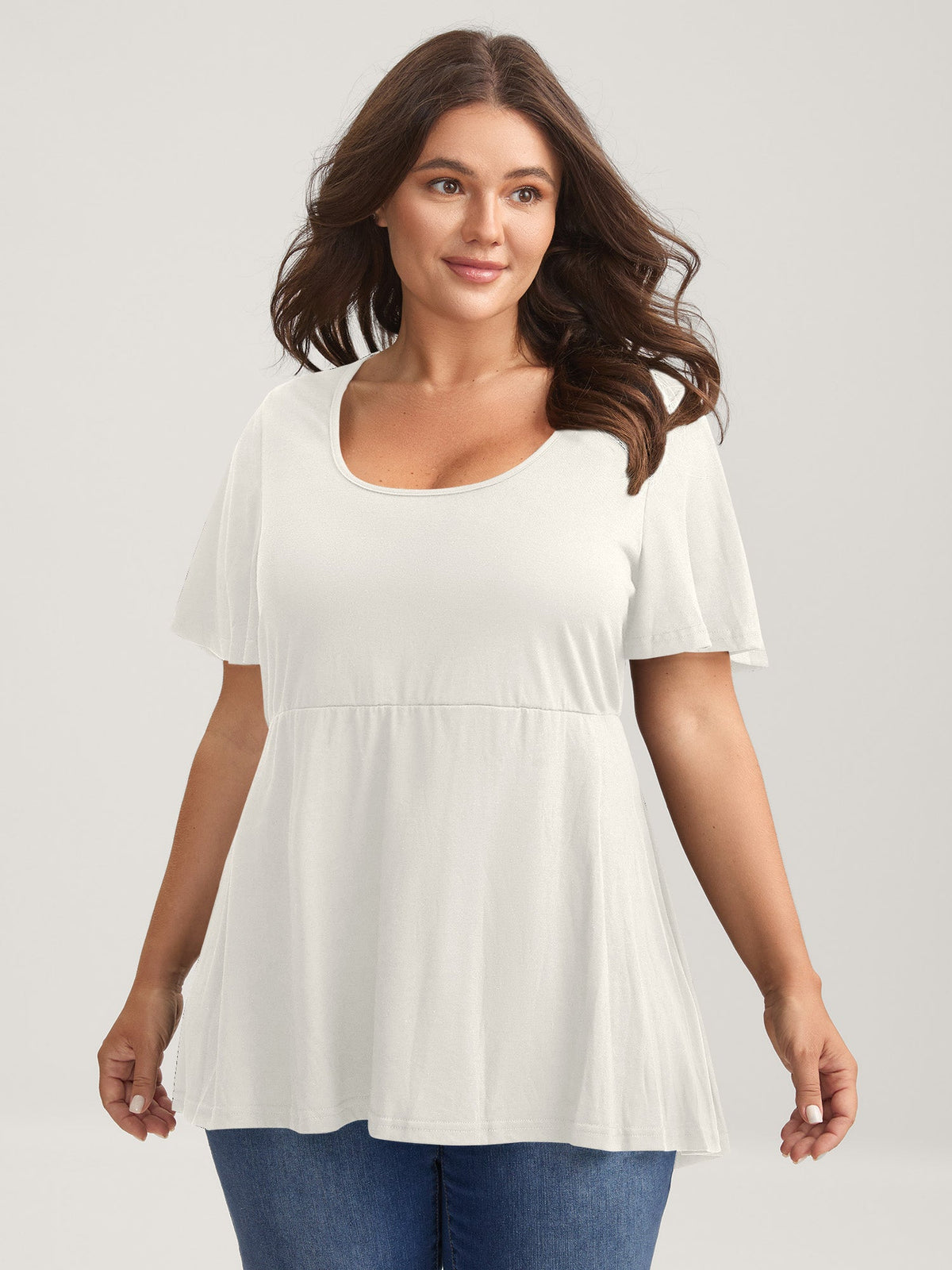 Ruffled Sleeve Round Neck Babydoll Top