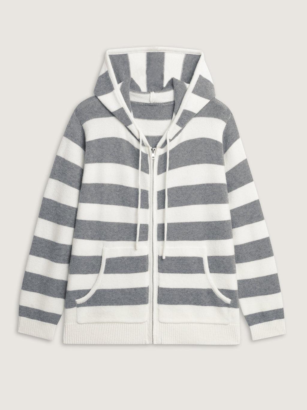 Striped Color Contrast Hooded Cardigan