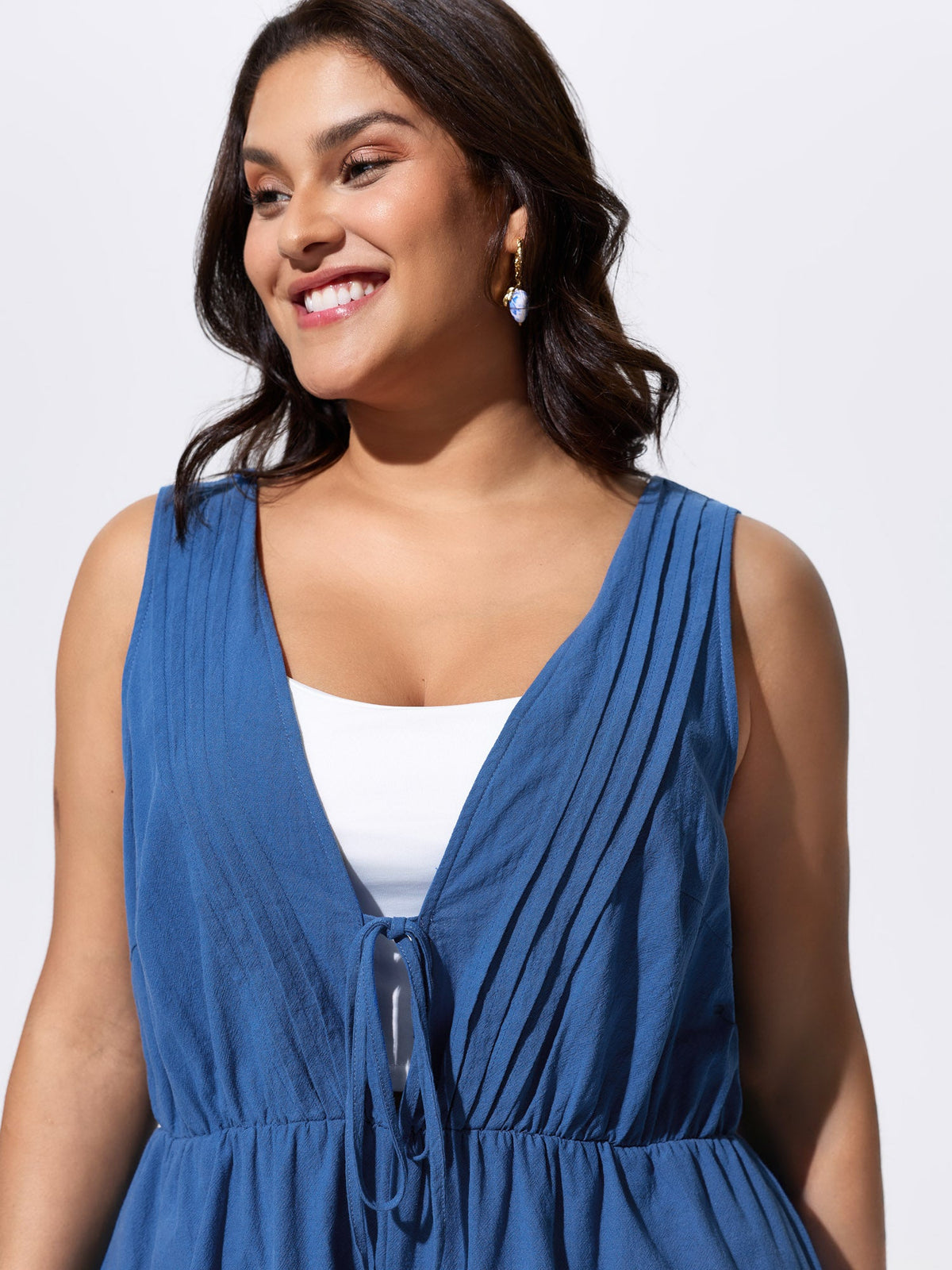 Cotton Pleated Open Back-Ties Plain Romper