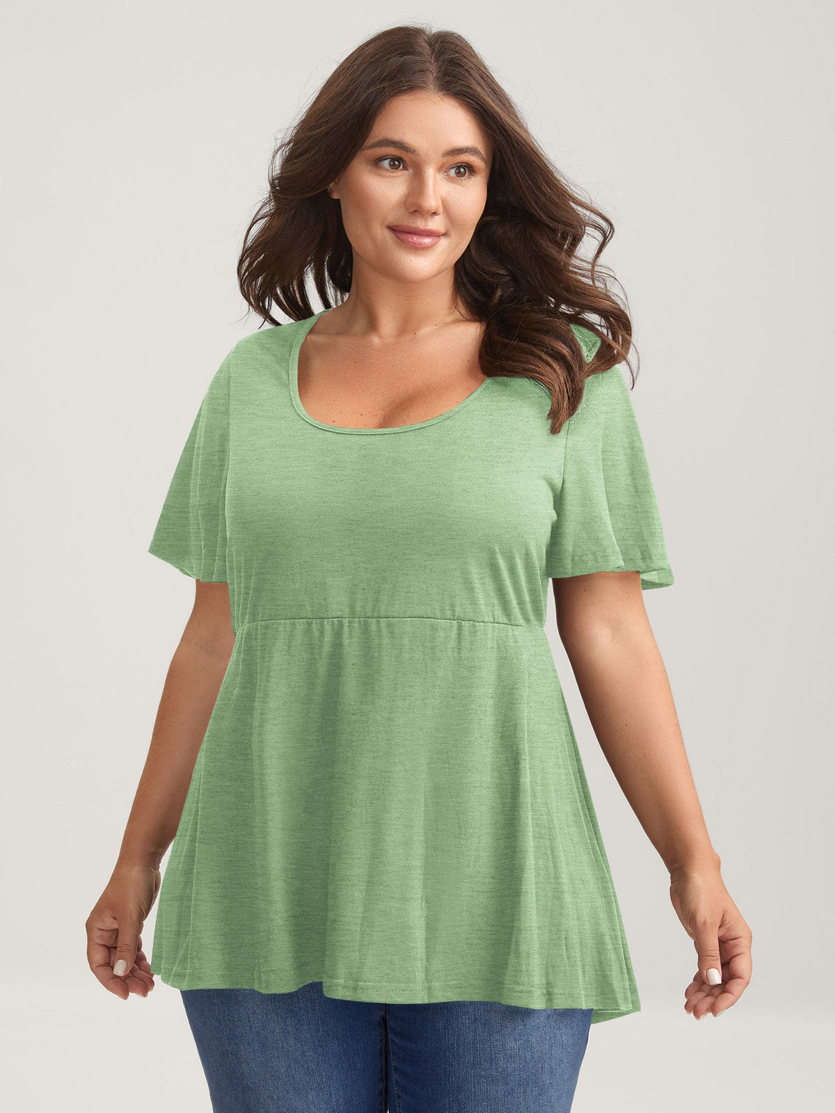Ruffled Sleeve Round Neck Babydoll Top