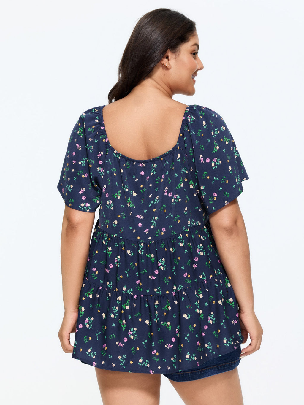 Micro Floral Print Sweetheart Neck Blouse